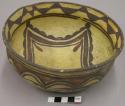 Bowl, polacca polychrome style c. int: curvilinear design; ext: zuni rain bird d