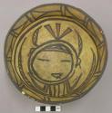 Bowl, polacca polychrome style c. int: kachina design; ext: linear design. 8.2 x