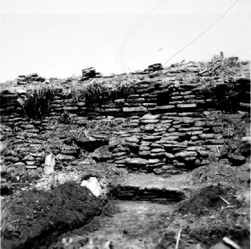 Ball Court wall, bench of west range of Group B Structure One, Mixco Viejo