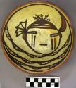 Bowl, polacca polychrome style c. int: kachina design; ext: slipped, no design.