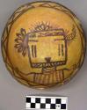 Bowl, polacca polychrome style c. int: kachina design; ext: slipped, no design.