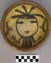 Bowl, polacca polychrome style c. int: kachina design; ext: slipped, no design.