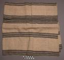 Woven textile, natural with brown bands, finished edges