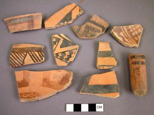 Awatovi geometric black-on-yellow potsherds