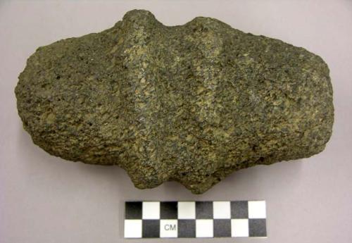 Ground stone, maul?, cylindrical with central groove and ridges either side