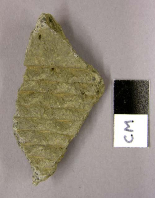 Ceramic sherd, body sherd, corrugated, gray