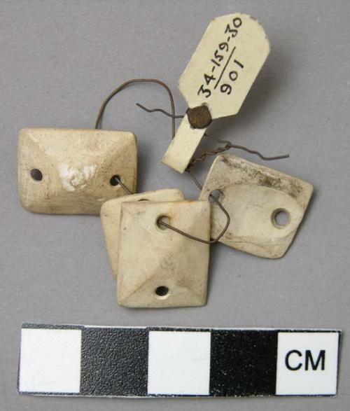 Rectangular flat shell discs, pierced twice (5)