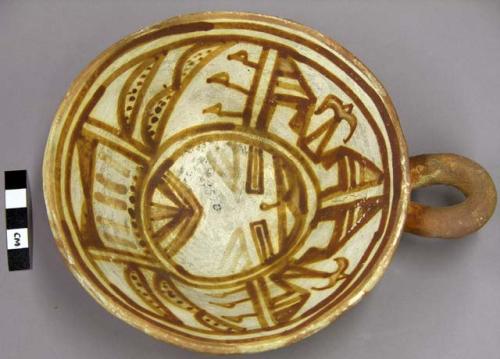 Ladle, polacca polychrome style c. int: kachina & clown design; ext: slipped