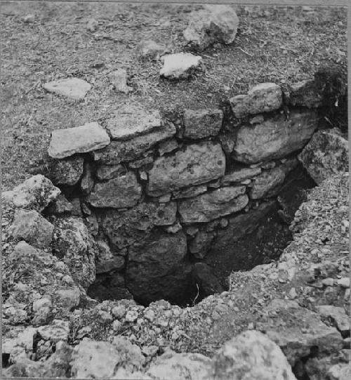 Group Z-50.  Masonry of buried terrace at end of sacbe