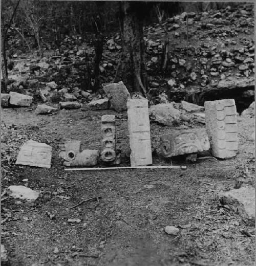 Sculptured architectural elements found on north edge of Cenote Ch'en Mul