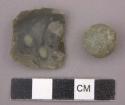 Musket ball and French grey gunflint, wedge-shaped