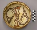 Bowl, polacca polychrome style c. int: zuni rain bird design; ext: no design. 8.