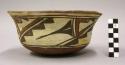 Bowl, polacca polychrome style c. int: plant & animal design; ext: linear design