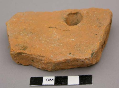 Architectural, ceramic, roof tile? fragment with hole