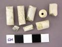 Ceramic, pipe stem, fragments, white, broken off, various thicknesses
