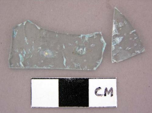 Glass, flat, green blue tint fragments