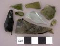 Glass, olive green bottle glass, fragments of different thicknesses