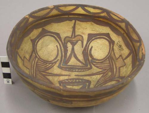 Bowl, polacca polychrome style c. int: zuni rain bird design; ext: linear design