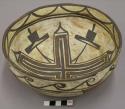 Bowl, polacca polychrome style c. int: linear design; ext: linear design. 9.0 x
