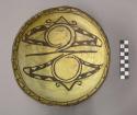 Bowl, polacca polychrome style c. int: zuni rain bird design; ext: slipped, no d