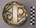 Bowl, polacca polychrome style c. int: zuni rain bird design; ext: slipped, no d