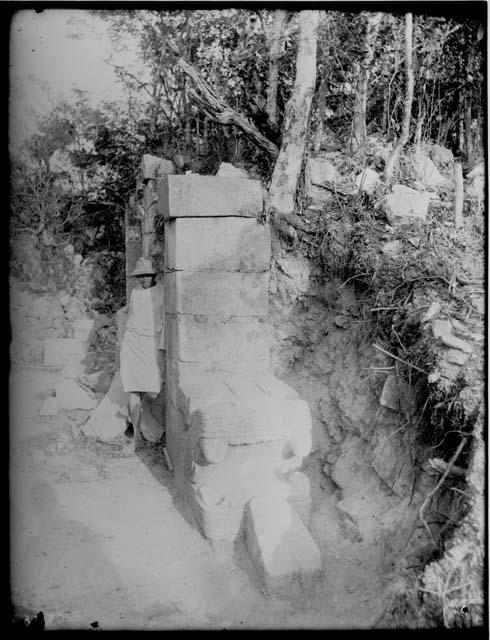 Serpent column from the mound of the painted columns at Chichen Itza