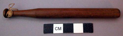 Unclassified tool, carved wood, miniature bat or beater, thread wrapped handle