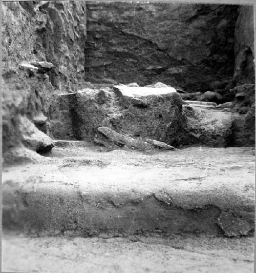 Top of altar, step fragments,  broken floor of sanctuary,  last phase stone fill