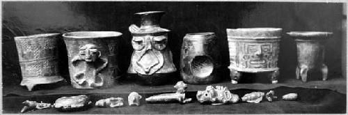 Ceramic vases, tripods and figurines. Quetzaltenango, Guatemala