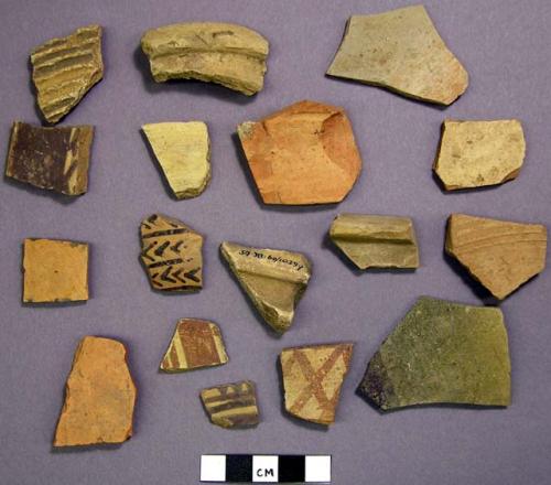 Seventeen potsherds, some painted