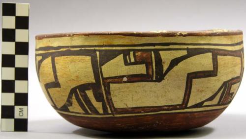 Bowl, polacca polychrome style c. int: splatter design; ext: linear design. 8.2