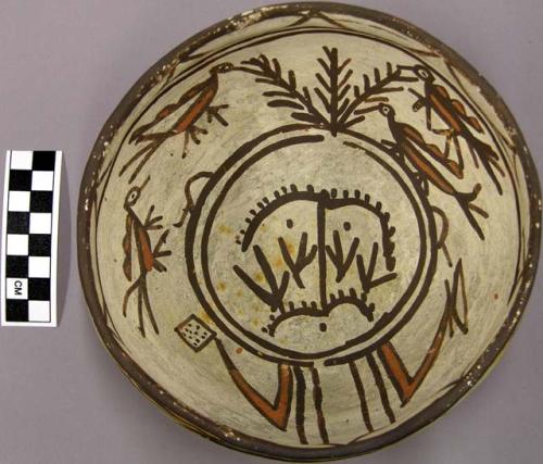 Bowl, polacca polychrome style c. int: clown design; ext: linear design. 8.9 x 1