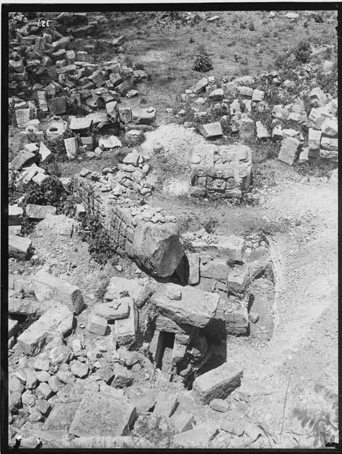 Upper view of site with sculptures and rubble