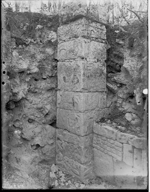 Excavation of painted column and altar from the Mound of the Painted Columns