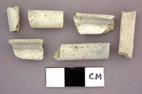 Ceramic, pipe stem, fragments, white, no marks, 6-sized