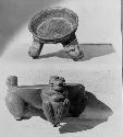 Pottery tripod vessels, figurine legs