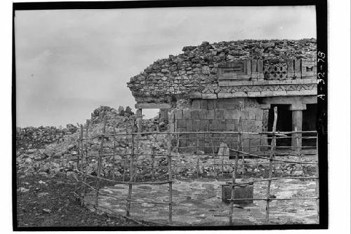 Upper story facade. East wing of structure 1, Rooms 58, 59