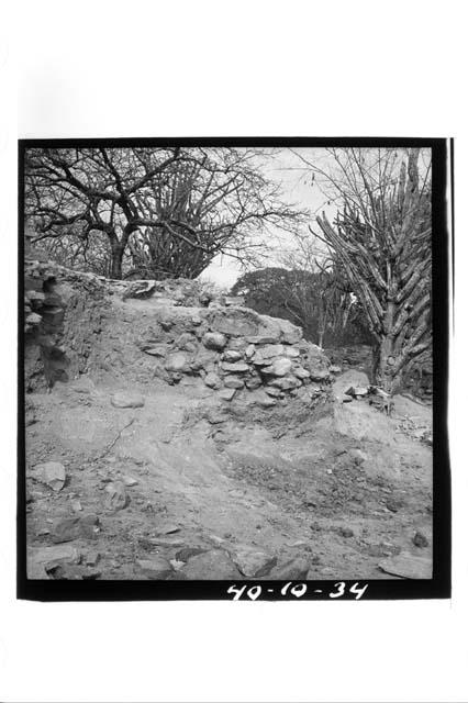 South side of Structure #9 showing rough retaining wall and fill