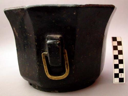 Soapstone vessel with brass handles