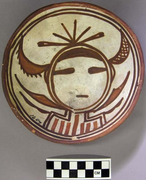 Bowl, polacca polychrome style c. int: kachina design; ext: slipped, no design.