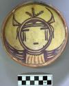 Bowl, polacca polychrome style c. int: kachina design; ext: slipped, no design.