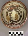 Bowl, polacca polychrome style c. int: kachina design; ext: slipped, no design.