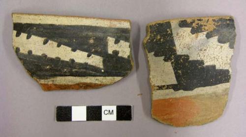 Ceramic sherds, bowl, rim sherds, painted designs both sides, polychrome