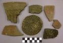 Ceramic sherds, corrugated body and rim, some from jar