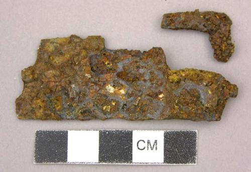 Metal, miscellaneous, worked fragments, largest piece mostly flat, corroded