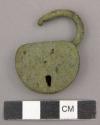 Metal, hardware, lock, half-circular shape, shackle open, triangular keyhole