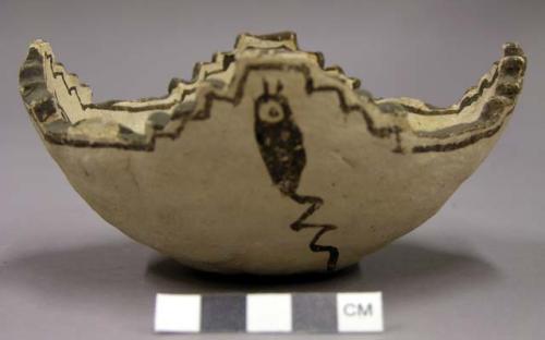 Brown on white pottery terraced bowl