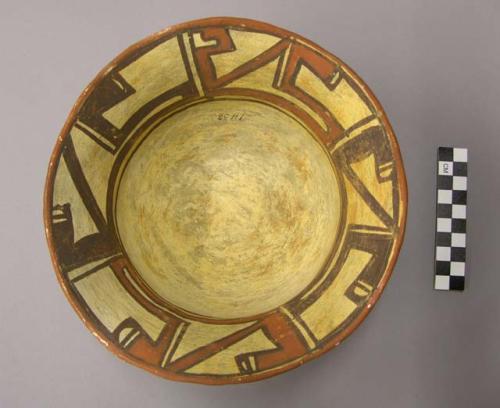 Bowl, polacca polychrome style c. int: linear design; ext: slipped, no design. 1