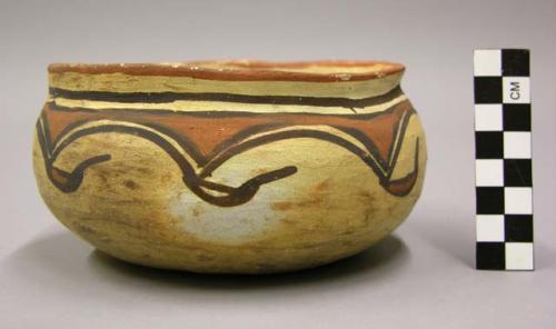 Bowl, polacca polychrome style c. int: splatter design; ext: zuni rain bird desi