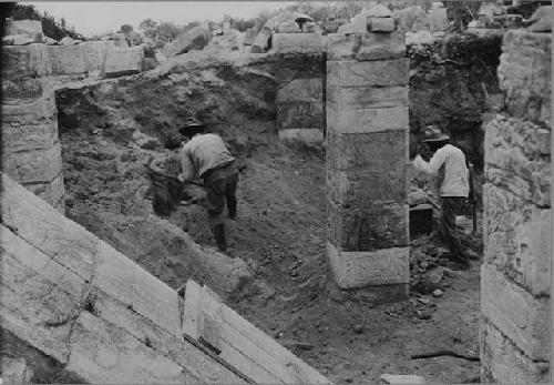 Northwest Colonnade of the Temple of Warriors during excavation